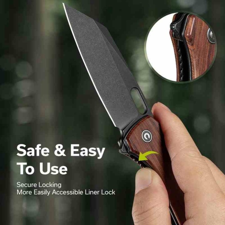 Couteau CIVIVI Nugz Guibourtia Manche Bois Lame Tanto Reverse Acier 14C28N IKBS Linerlock Clip CIVC230603 - Livraison Gratuite