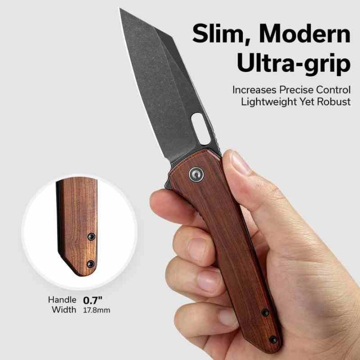 Couteau CIVIVI Nugz Guibourtia Manche Bois Lame Tanto Reverse Acier 14C28N IKBS Linerlock Clip CIVC230603 - Livraison Gratuite