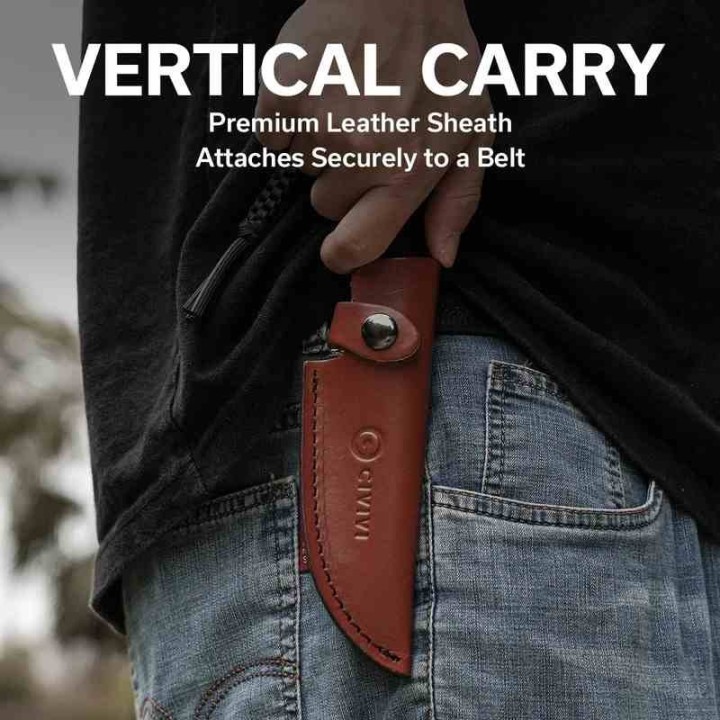  Couteau CIVIVI Cloud Peak Black Manche G10 Lame Drop Point Satin Acier Nitro-V Etui Cuir CIVC230441 - Livraison Gratuite
