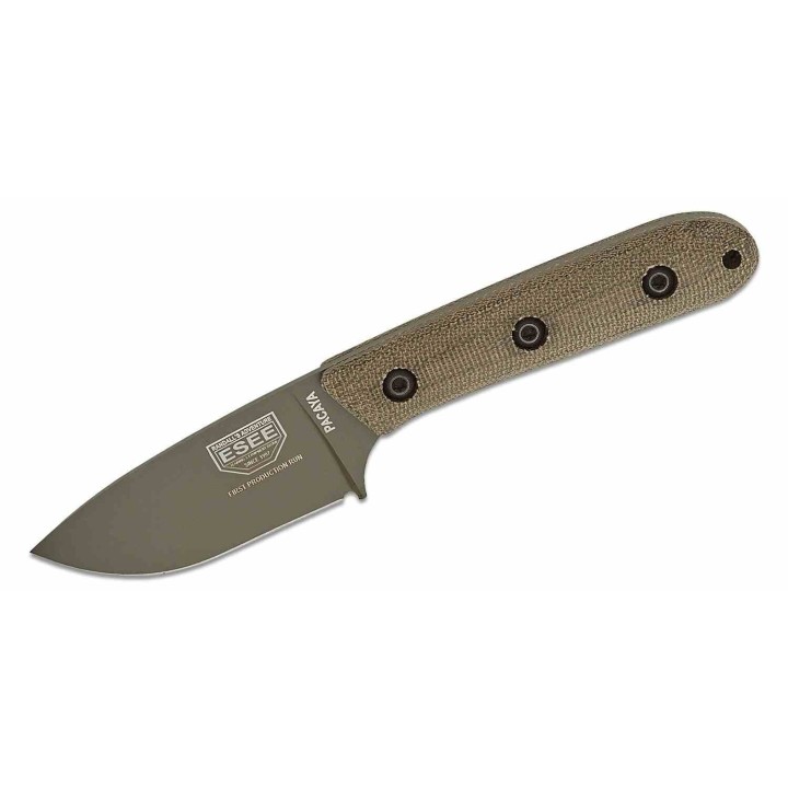 Couteau ESEE Pacaya Olive Manche Micarta Lame Acier CPM-3V Cerakote Etui Kydex Clip Made USA ESPACAYA3VOD - Livraison Gratuite