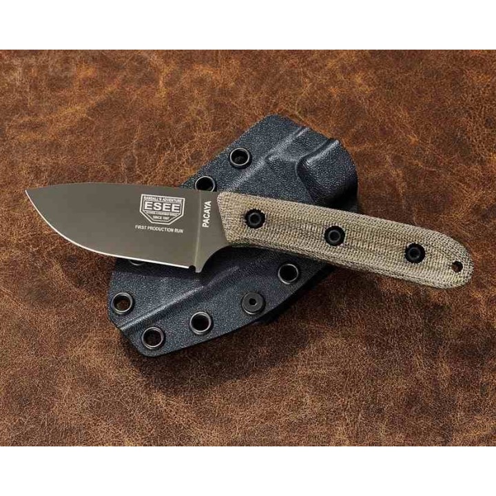Couteau ESEE Pacaya Olive Manche Micarta Lame Acier CPM-3V Cerakote Etui Kydex Clip Made USA ESPACAYA3VOD - Livraison Gratuite