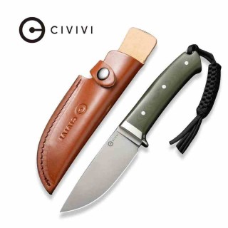 Couteau CIVIVI Cloud Peak Green Manche G10 Lame Drop Point Satin Acier Nitro-V Etui Cuir CIVC230442 - Livraison Gratuite