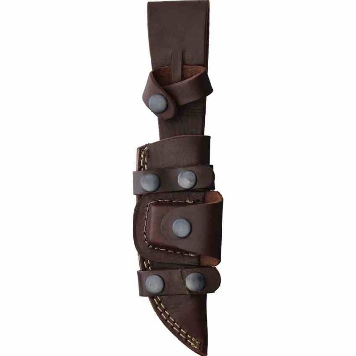 Couteau de Chasse Fox-N-Hound Damas Lame Fixe 256 Couches Manche Bois Etui Cuir FH123 - Livraison Gratuite