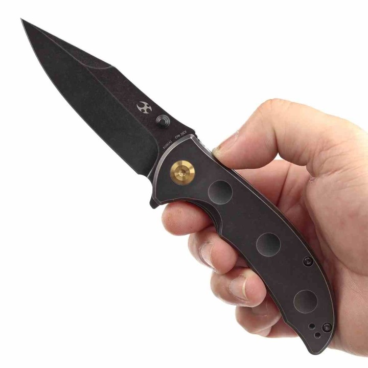 Couteau Kansept Rei Black Manche Titane Lame Acier CPM-20CV Drop Point IKBS Framelock Clip K1061A1 - Livraison Gratuite