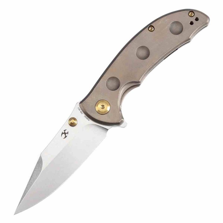 Couteau Kansept Rei Orange Peel Bronze Manche Titane Lame Acier CPM-20CV Drop Point IKBS Framelock K1061A2 - Livraison Gratuite