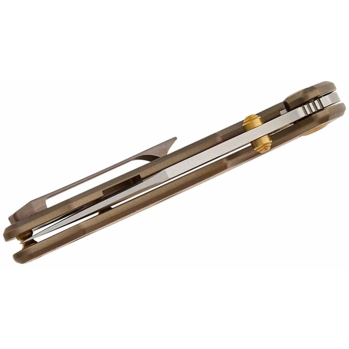 Couteau Kansept Rei Orange Peel Bronze Manche Titane Lame Acier CPM-20CV Drop Point IKBS Framelock K1061A2 - Livraison Gratuite