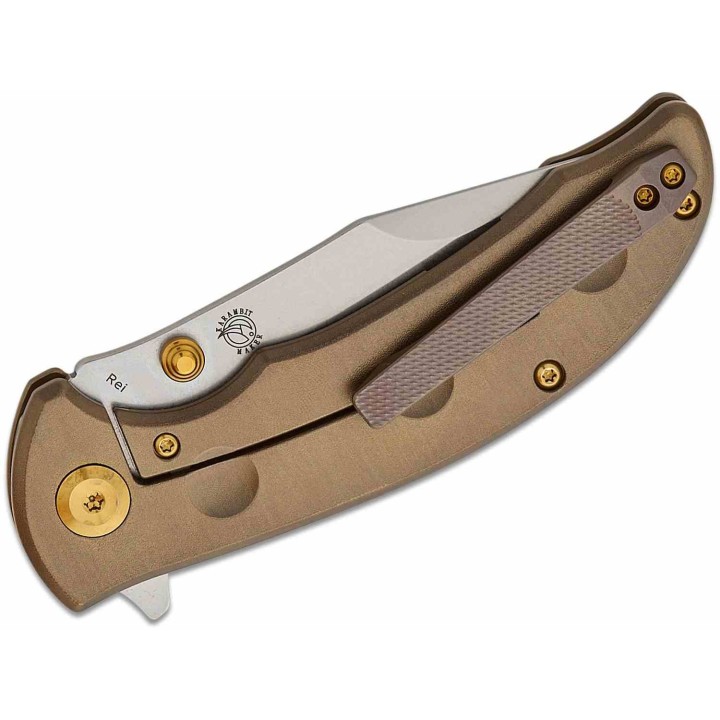 Couteau Kansept Rei Orange Peel Bronze Manche Titane Lame Acier CPM-20CV Drop Point IKBS Framelock K1061A2 - Livraison Gratuite