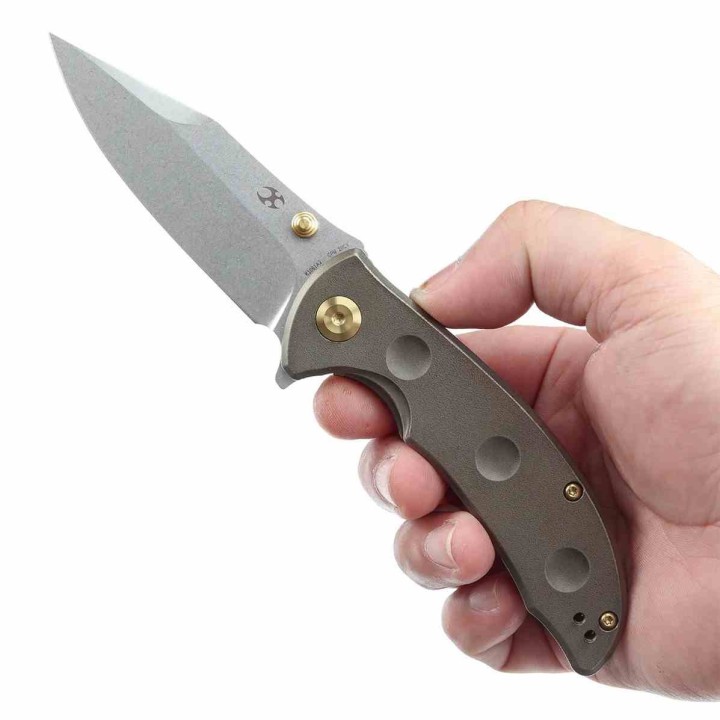 Couteau Kansept Rei Orange Peel Bronze Manche Titane Lame Acier CPM-20CV Drop Point IKBS Framelock K1061A2 - Livraison Gratuite