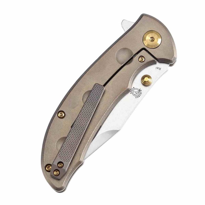 Couteau Kansept Rei Orange Peel Bronze Manche Titane Lame Acier CPM-20CV Drop Point IKBS Framelock K1061A2 - Livraison Gratuite
