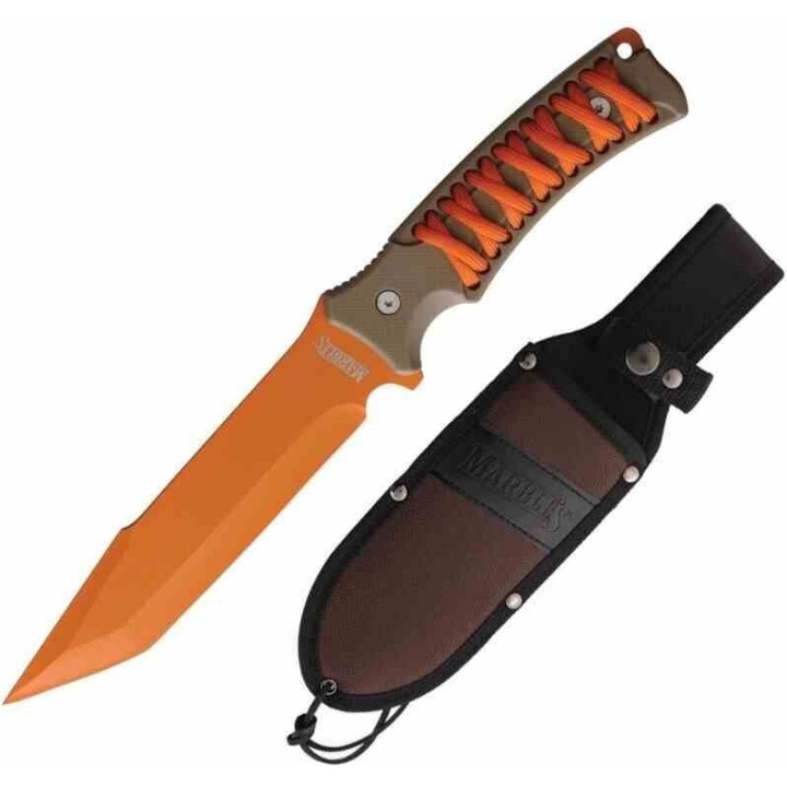 Couteau Marbles Orange Tanto Lame Acier Inox Manche Tan/Orange Etui Nylon MR716 - Livraison Gratuite