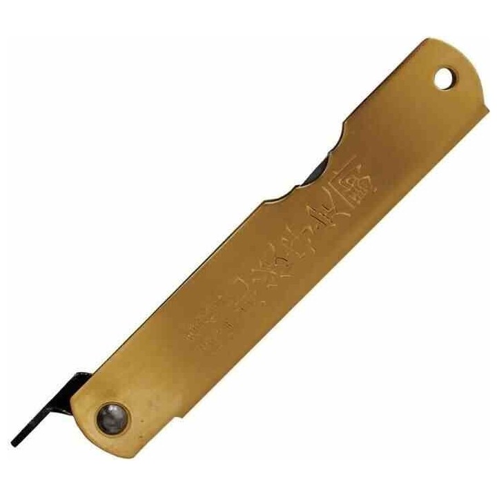 Couteau Higonokami Warikomi Monkey Lame Acier Blue Paper Manche Laiton Made Japan HIGOZOD01 - Livraison Gratuite
