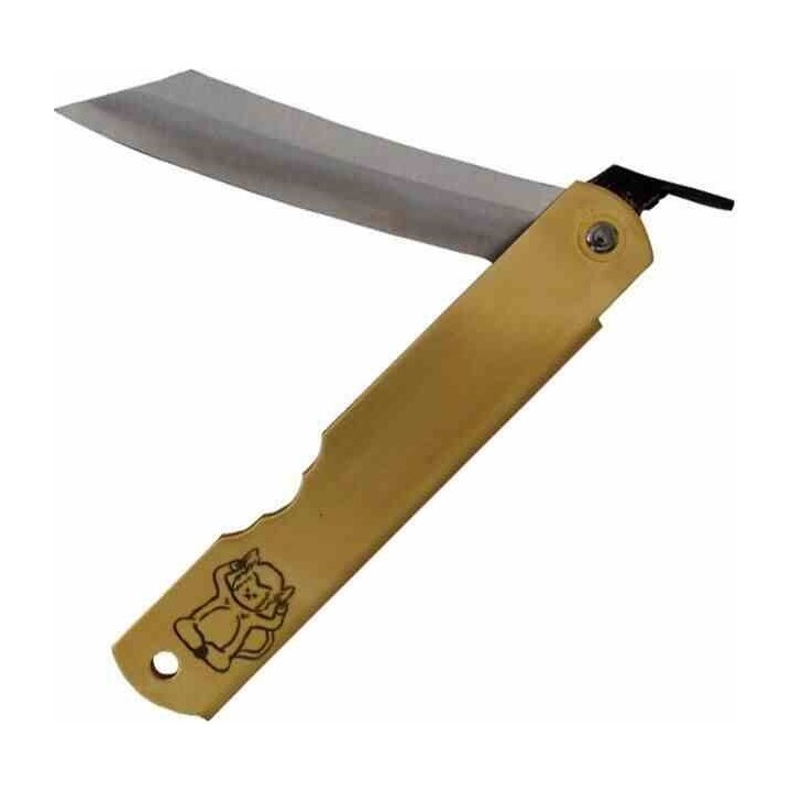 Couteau Higonokami Warikomi Monkey Lame Acier Blue Paper Manche Laiton Made Japan HIGOZOD01 - Livraison Gratuite