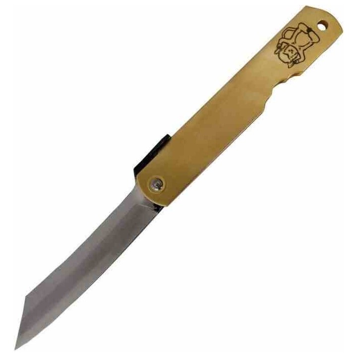 Couteau Higonokami Warikomi Monkey Lame Acier Blue Paper Manche Laiton Made Japan HIGOZOD01 - Livraison Gratuite