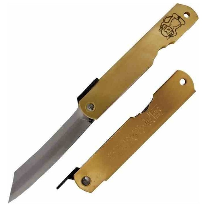 Couteau Higonokami Warikomi Monkey Lame Acier Blue Paper Manche Laiton Made Japan HIGOZOD01 - Livraison Gratuite