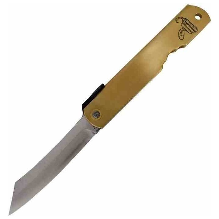 Couteau Higonokami Warikomi Snake Lame Acier Blue Paper Manche Laiton Made Japan HIGOZOD02 - Livraison Gratuite