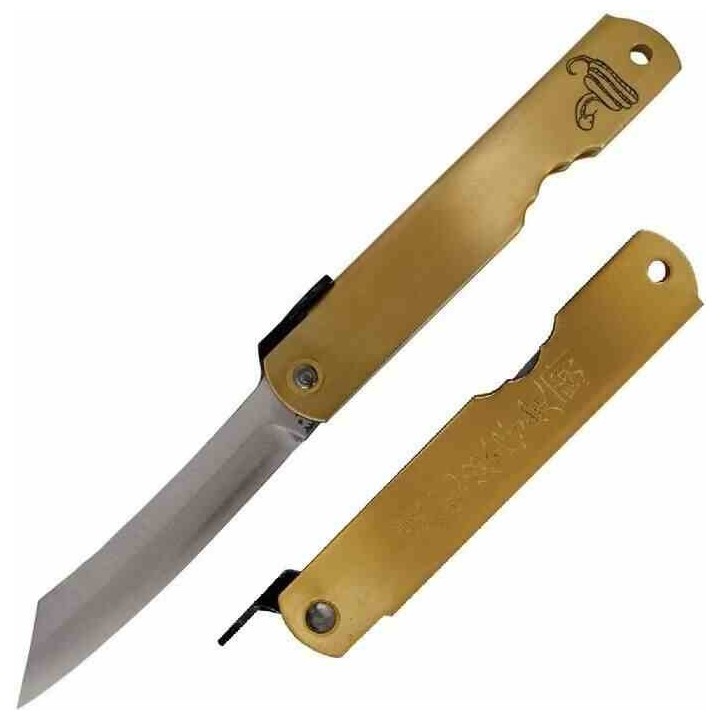 Couteau Higonokami Warikomi Snake Lame Acier Blue Paper Manche Laiton Made Japan HIGOZOD02 - Livraison Gratuite
