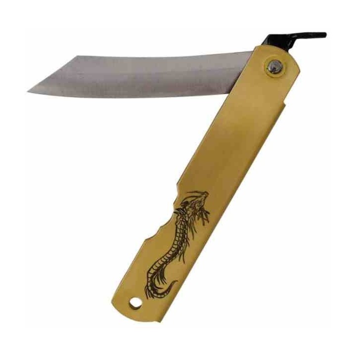 Couteau Higonokami Warikomi Dragon Lame Acier Blue Paper Manche Laiton Made Japan HIGOZOD11 - Livraison Gratuite
