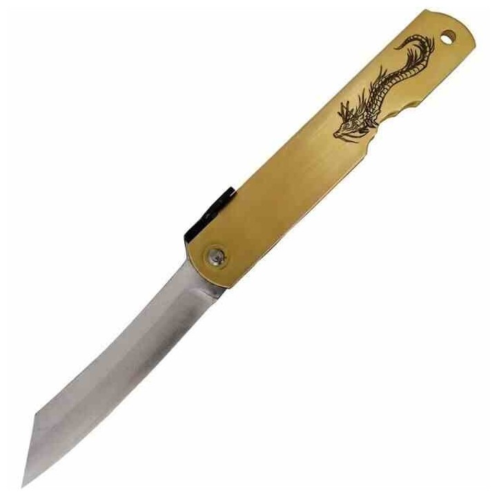 Couteau Higonokami Warikomi Dragon Lame Acier Blue Paper Manche Laiton Made Japan HIGOZOD11 - Livraison Gratuite