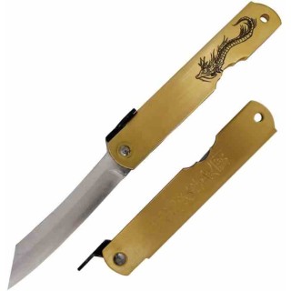 Couteau Higonokami Warikomi Dragon Lame Acier Blue Paper Manche Laiton Made Japan HIGOZOD11 - Livraison Gratuite