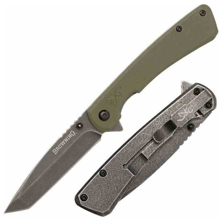 Couteau Browning Branded Rock OD Green Manche G10 Handle Lame Tanto Acier 7Cr17MoV Framelock Clip BR0507 - Livraison Gratuite