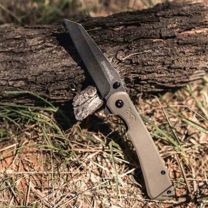 Couteau Browning Branded Rock FDE Manche G10 Lame Tanto Reverse Acier 7Cr17MoV Framelock Clip BR0512 - Livraison Gratuite