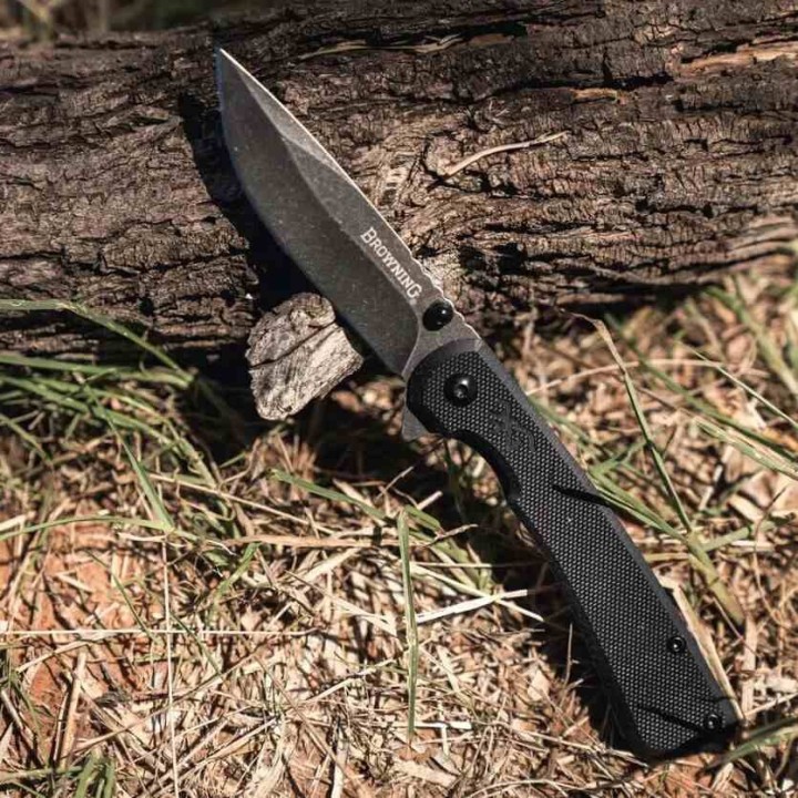 Couteau Browning Branded Rock Black Manche G10 Lame Drop Point Acier 7Cr17MoV Framelock Clip BR0514 - Livraison Gratuite