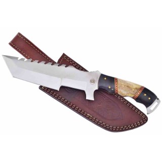 Couteau Frost Cutlery Trakker Knight Guard Lame Tanto Acier Inox Manche Corne/Os Etui Cuir FCW640BH - Livraison Gratuite