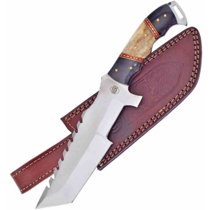 Couteau Frost Cutlery Trakker Knight Guard Lame Tanto Acier Inox Manche Corne/Os Etui Cuir FCW640BH - Livraison Gratuite
