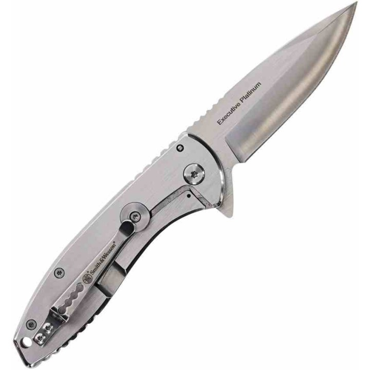 Couteau Smith&Wesson Executive Platinum Lame Acier 8Cr13MoV Manche Acier Framelock Clip SW1205009 - Livraison Gratuite
