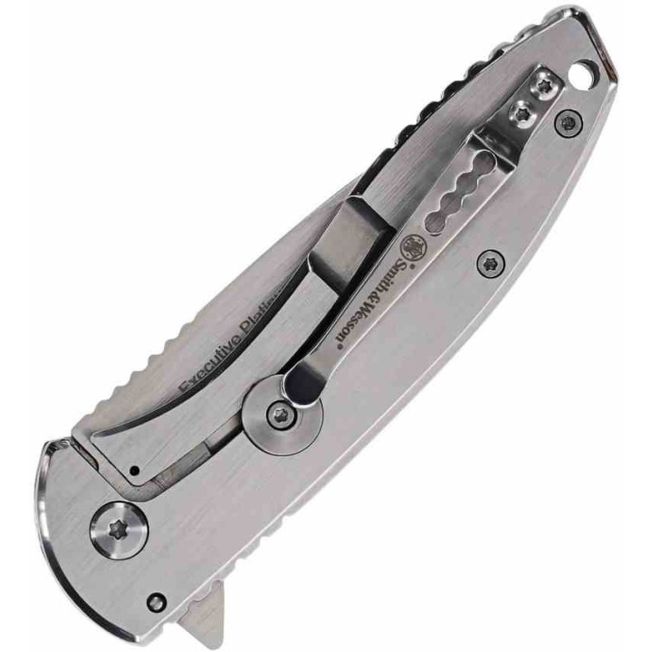 Couteau Smith&Wesson Executive Platinum Lame Acier 8Cr13MoV Manche Acier Framelock Clip SW1205009 - Livraison Gratuite