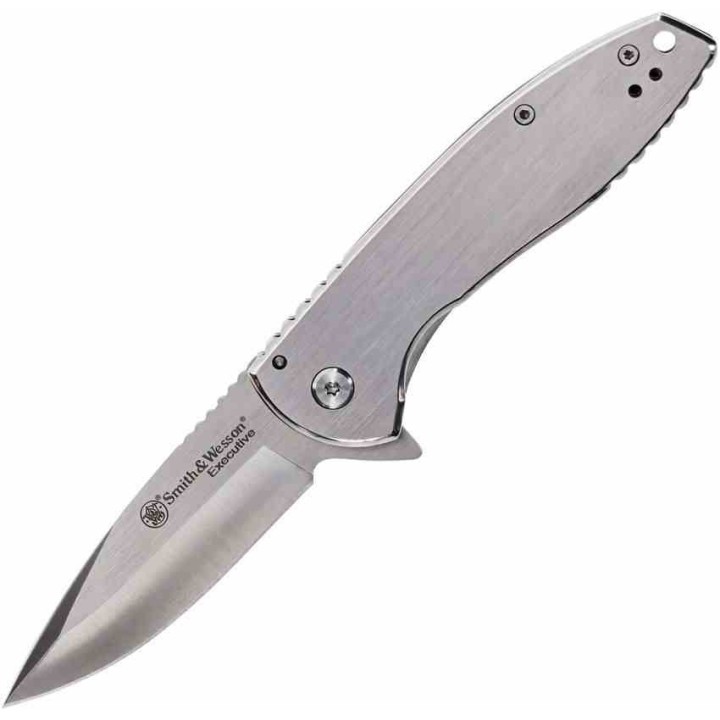 Couteau Smith&Wesson Executive Platinum Lame Acier 8Cr13MoV Manche Acier Framelock Clip SW1205009 - Livraison Gratuite