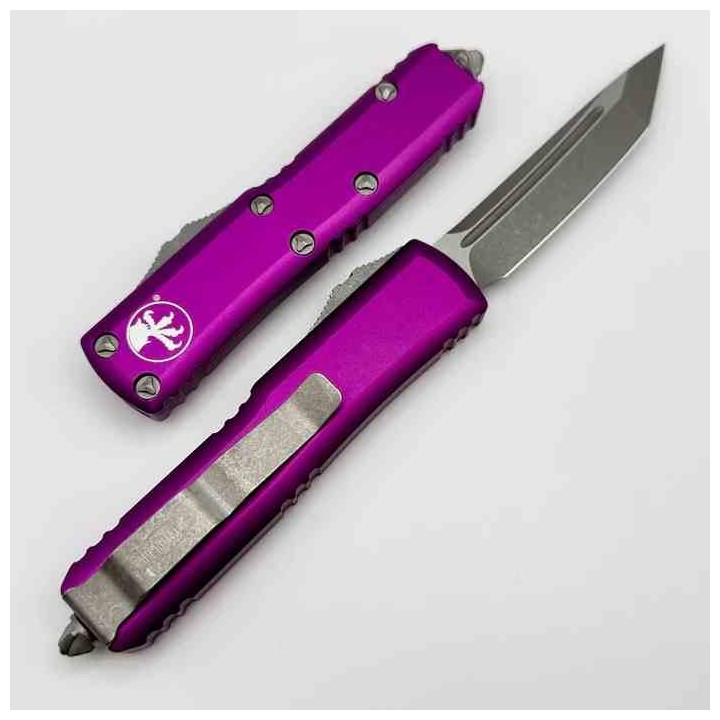Couteau Microtech 233-10APVI UTX-85 AUTO OTF Lame Tanto Acier M390 Manche Alu Violet Made USA MCT23310APVI  - Livraison Gratuite