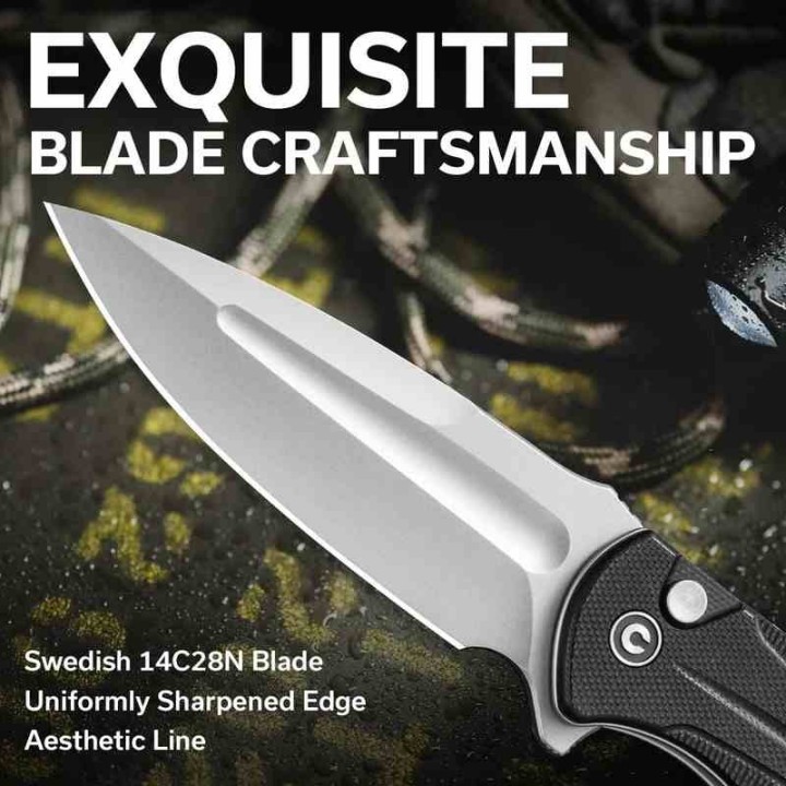 Couteau CIVIVI Incindie Black Manche G10 Lame Acier 14C28N SW IKBS Button Lock Clip CIVC230533 - Livraison Gratuite