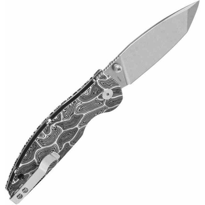 Couteau QSP Turtle Punk Black/White G10 Lame Tanto Acier 14C28N IKBS Linerlock CLip QS158B1 - Livraison Gratuite