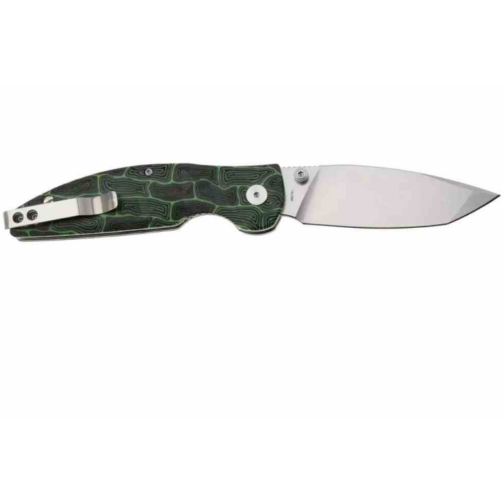 Couteau QSP Turtle Punk Black/Green G10 Lame Tanto Acier 14C28N IKBS Linerlock CLip QS158C1 - Livraison Gratuite