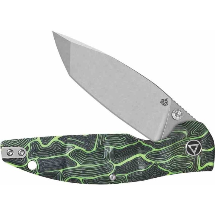 Couteau QSP Turtle Punk Black/Green G10 Lame Tanto Acier 14C28N IKBS Linerlock CLip QS158C1 - Livraison Gratuite