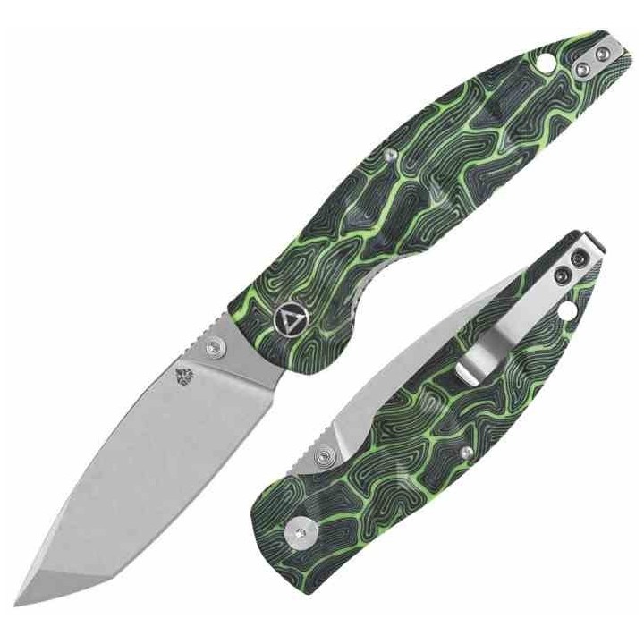Couteau QSP Turtle Punk Black/Green G10 Lame Tanto Acier 14C28N IKBS Linerlock CLip QS158C1 - Livraison Gratuite