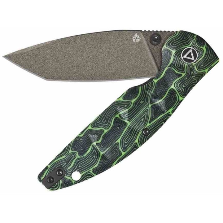 Couteau QSP Turtle Punk Black/Green G10 Lame Tanto Acier 14C28N IKBS Linerlock CLip QS158C2 - Livraison Gratuite