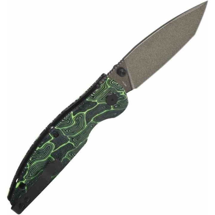 Couteau QSP Turtle Punk Black/Green G10 Lame Tanto Acier 14C28N IKBS Linerlock CLip QS158C2 - Livraison Gratuite