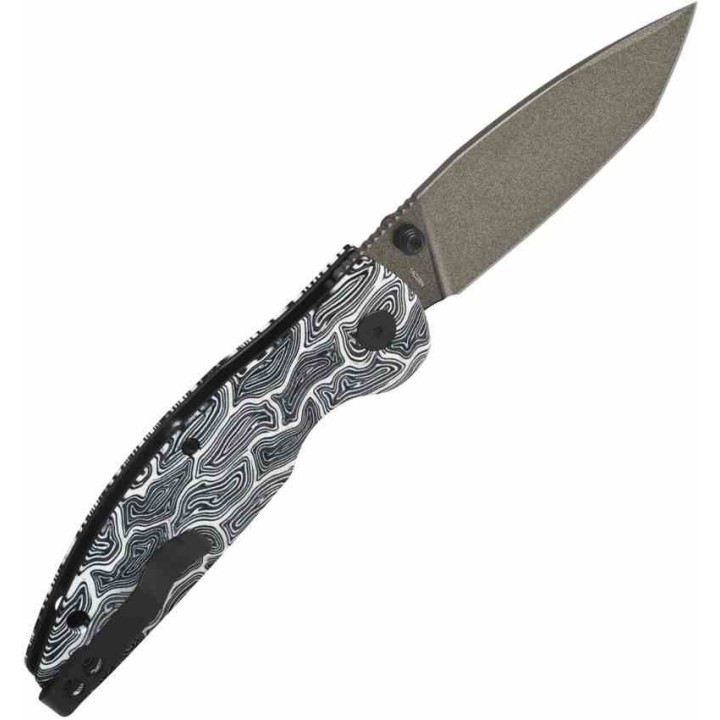 Couteau QSP Turtle Punk Black/White G10 Lame Tanto Acier 14C28N IKBS Linerlock CLip QS158B2 - Livraison Gratuite