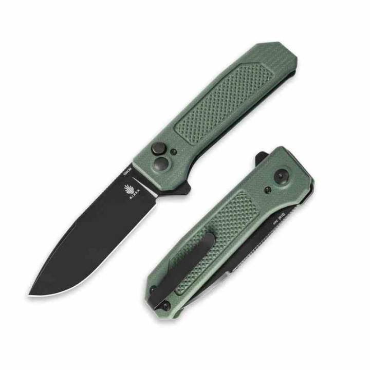 Couteau Kizer Brat Green Integral G10 Lame Acier 154CM Black IKBS Button Lock Clip KIV3630C2 - Livraison Gratuite