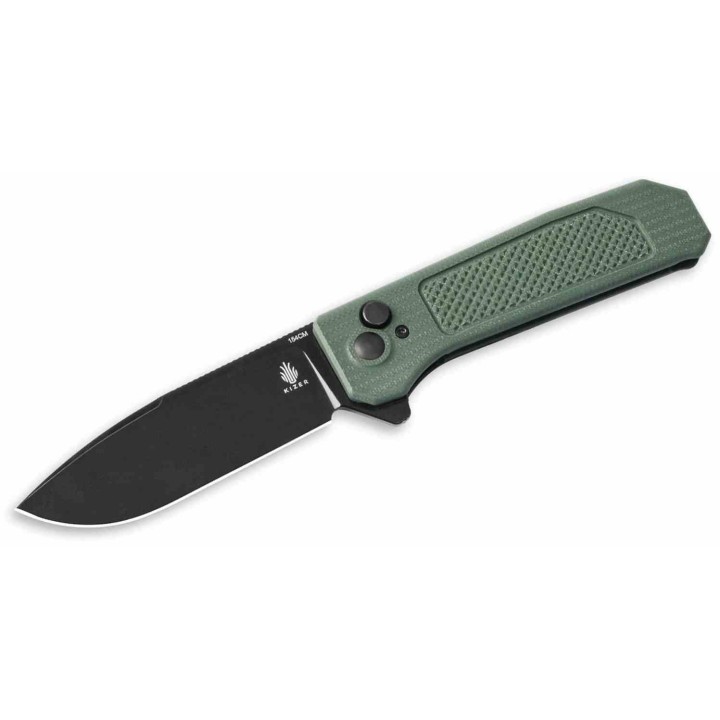 Couteau Kizer Brat Green Integral G10 Lame Acier 154CM Black IKBS Button Lock Clip KIV3630C2 - Livraison Gratuite