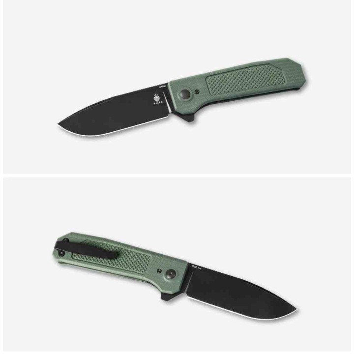 Couteau Kizer Brat Green Integral G10 Lame Acier 154CM Black IKBS Button Lock Clip KIV3630C2 - Livraison Gratuite