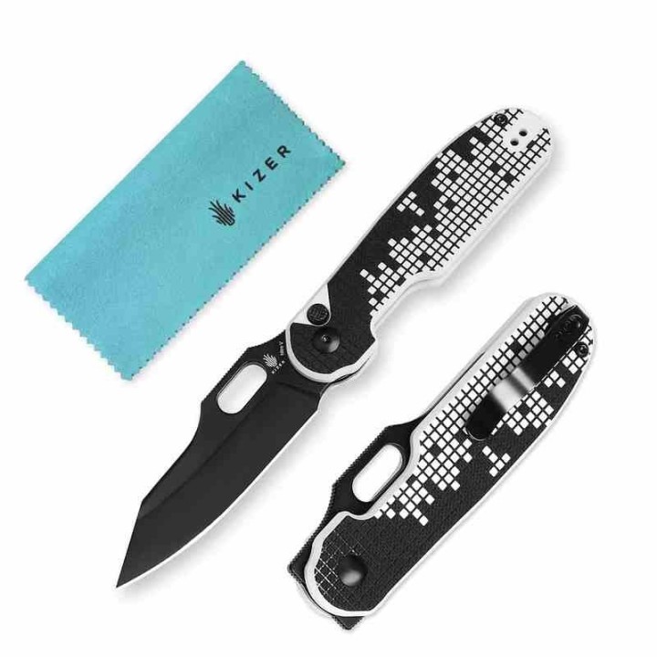 Couteau Kizer Cormorant Black/White Lame Nitro-V Black Manche G10 IKBS Button Lock Clip KIV4562A1 - Livraison Gratuite