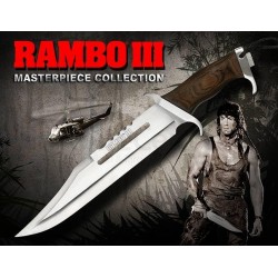 Couteau Rambo III Standard Edition Lame Acier Inox Manche Bois Etui Cuir RB9296 - Livraison Gratuite