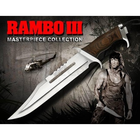 Couteau Rambo III Standard Edition Lame Acier Inox Manche Bois Etui Cuir RB9296 - Livraison Gratuite