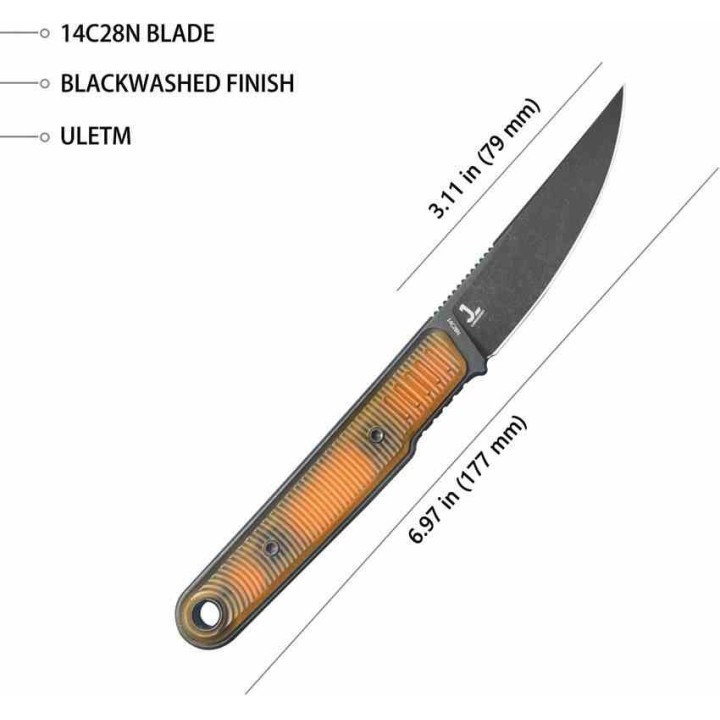 Couteau Kubey JL Kwaiken Fixie Ultem Lame Acier 14C28N Blackwash Etui Kydex KUB355D - Livraison Gratuite