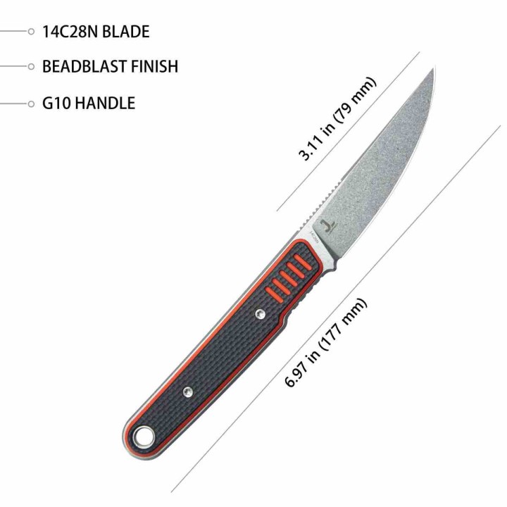 Couteau Kubey JL Kwaiken Fixie Red Black G-10 Lame Acier 14C28N Beadblast Etui Kydex KUB355A - Livraison Gratuite