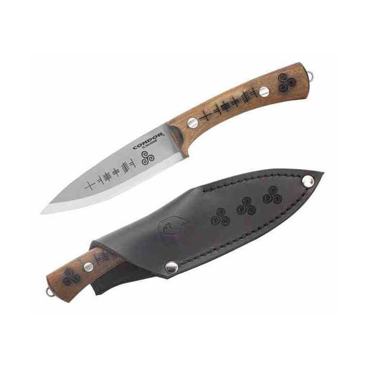 Couteau Condor Druid Scandi Lame Acier Carbone 1095 Manche Noyer Etui Cuir Made Salvador CTK397445HC - Livraison Gratuite