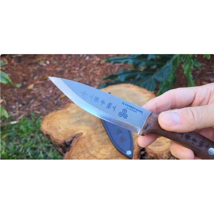 Couteau Condor Druid Scandi Lame Acier Carbone 1095 Manche Noyer Etui Cuir Made Salvador CTK397445HC - Livraison Gratuite